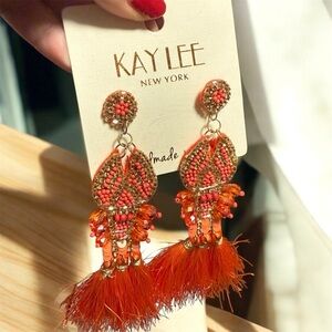 Kay Lee Lobster Orange Beaded Earrings